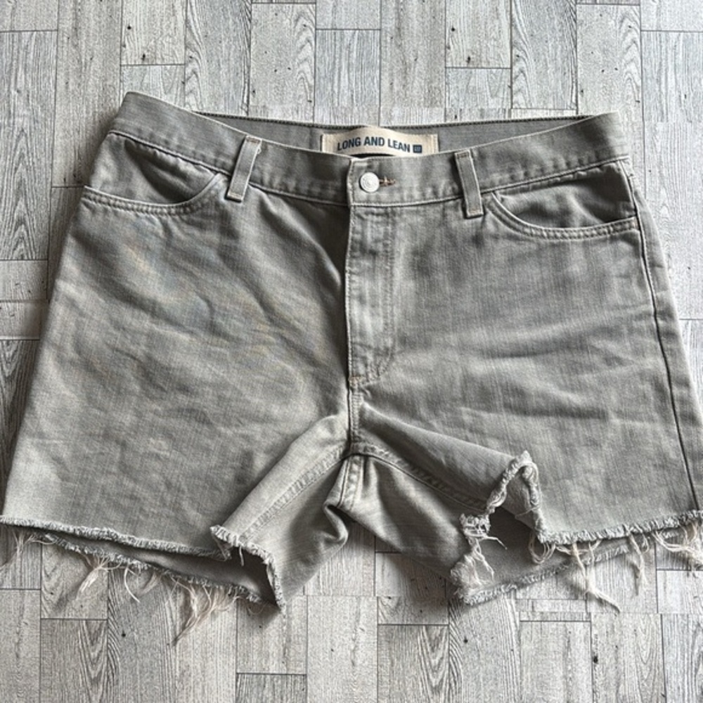 Gap Vintage Shorts Gray Denim cutoff Long Lean Jean Frayed Hem sz 12 made USA‎